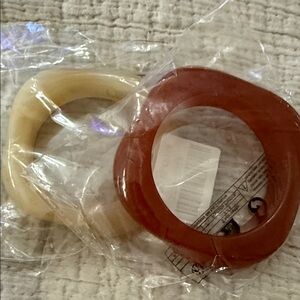 Set of Two Square Bangles - Red and Cream